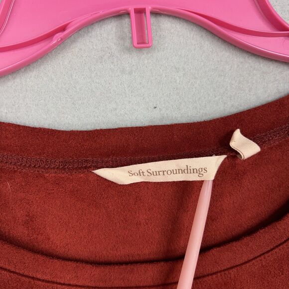 Soft Surroundings Sweater Womens Medium Red Faux Suede Tunic Pockets Cozy Fall - Picture 13 of 14